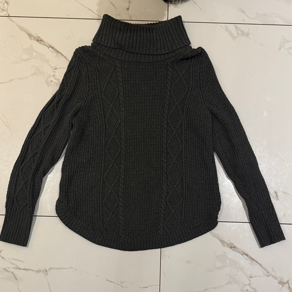 Women's dark grey Turtleneck Cable Knit Sweater